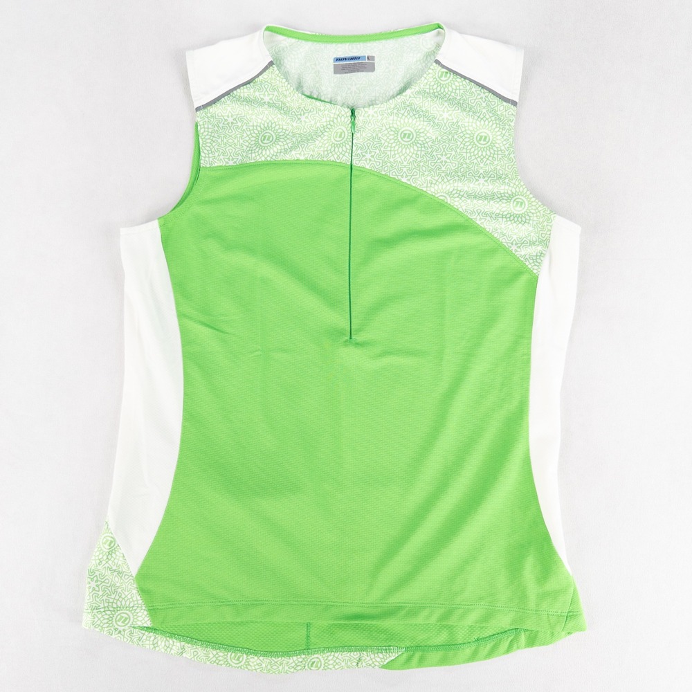 Novara Womens Cycling Jersey L Green White Sleeveless 1/2 Zip Bike Top Pockets